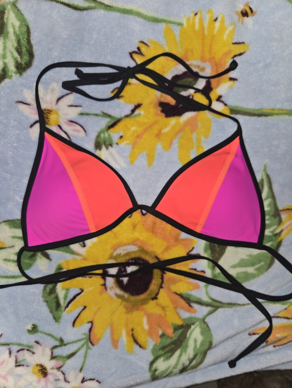 Neon Pink/Orange Triangle Bikini Top